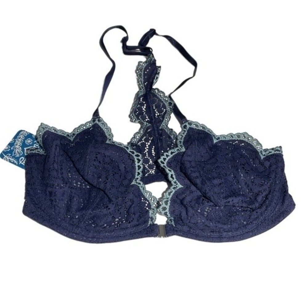 Free People Slow Dance Underwire Bra Navy with  Turquoise 32D